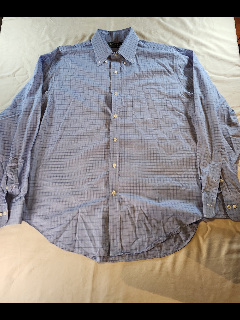 Lauren Ralph Lauren Classic Fit Non-Iron Blue Check Dress Shirt Size 17.5 36/37